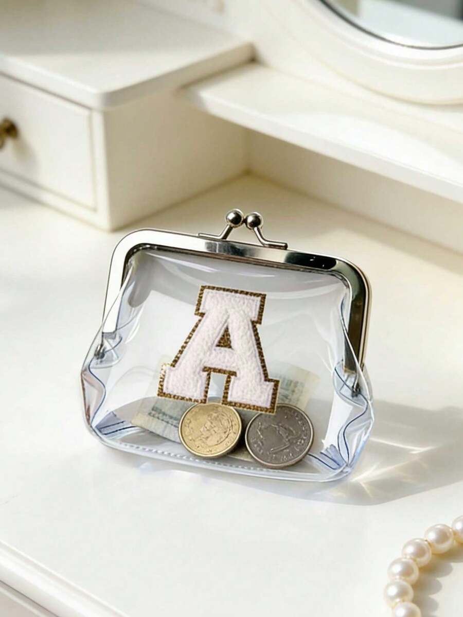 1个复古零钱包，透明零钱包，带装饰性A-Z字母贴片，女士短款钱包，复古透明零钱包，便携迷你化妆包，女士旅行化妆包，零钱包，便携式小袋，可装口红、发夹和零钱，精致易携，适合旅行、居家收纳、旅行必备、宿舍用品、婚礼新娘礼物、母亲节礼物、闺蜜礼物、生日礼物、纪念品。 - 彩色 - 查看 1