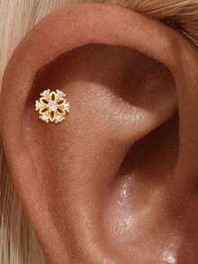 1件925纯银几何元素立方氧化锆耳钉，平底耳骨耳廓穿孔耳钉，适合女性日常、约会、度假、婚礼、派对、节日礼物 - 金色 - 查看 5