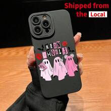 Cute Ghost Pattern Phone Case, Anti-Drop Phone Case, Decorative Phone Protector Cover Compatible With IPhone 11 12 13 14 15 16 17 Pro Max - Black - View 3