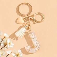 1 móc khóa chữ cái đầu màu be trung tính kèm tua rua hình trái tim dễ thương, phụ kiện túi xách, quà tặng tiệc tùng, thích hợp làm quà tặng cho bạn bè. - Màu be - Xem 11