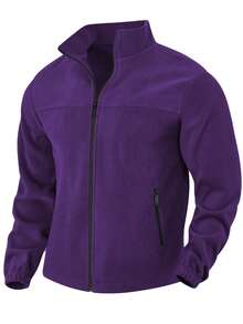 Chaqueta de forro polar para hombre con cremallera y cuello alto, para actividades al aire libre - Morado - Ver 3