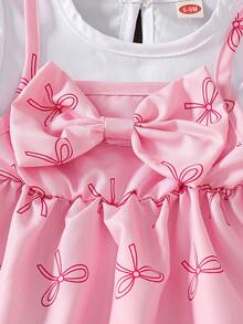 Baby Girls' Fashion Casual Cute Set, Stylish Bow 2 In 1 Shirt + Bow Tassel Denim Pants - Pink - View 4