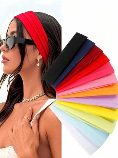 Diadema deportiva de unicolor unisex, diadema elástica de yoga, banda para el sudor, diadema adecuada para entrenamiento, fitness, correr, uso diario