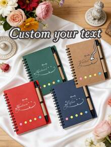 1pc (With Pen) Customized Text And Personalized Design Pocket Notebook & Memo Pad Set, Suitable For Work, Home Messages, Study Marking, Index Bookmarks, Office & School Supplies, Stationery Prizes, Back To School Gifts, Multi-Functional, Ornamental,Festive Calendar