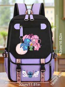 1pc Stitch Large Capacity Backpack - Cute Blue & Pink Zipper Closure, With Laptop Compartment, Durable Polyester Material, Lightweight & Fashionable, Suitable For Daily Commute And Back To School Essentials, Secure Zipper Closure Dual Shoulder Straps, Travel Day Pack, Interesting Design, Sturdy Construction - Square - View 4