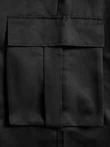 男士黑色阔腿工装七分裤，纽扣腰带多口袋街头服饰 - 黑色 - 查看 6