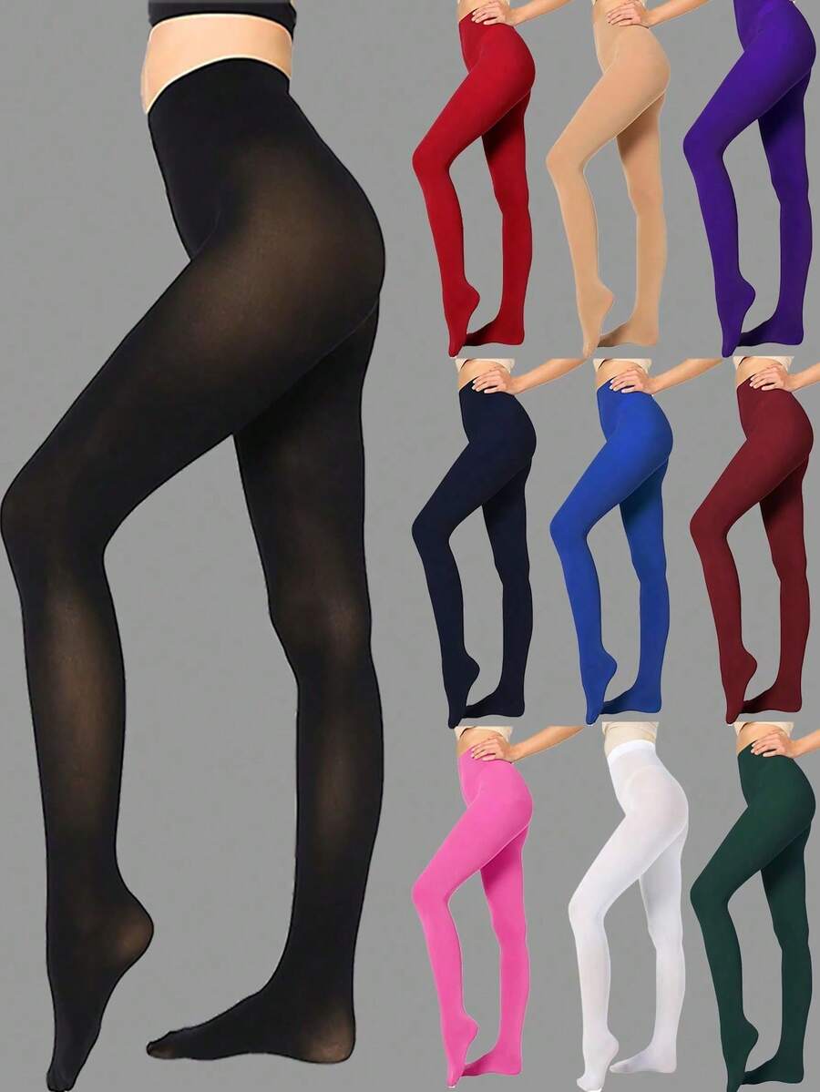 1 Pair Of Candy-Colored Women's Plus-Size Pantyhose, Super Soft Solid Color Semi-Transparent Pantyhose, High-Waisted Polyester Stockings, Sizes: XS-XXXL, 10 Colors To Choose From, Suitable For Daily Use. - Multicolor - View 1