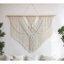 Tapiz hecho a mano de macram bohemio para colgar en la pared - Decoracin elegante tejida para el hogar de estilo bohemio para sala de estar, dormitorio y fiestas de boda BeigeF - Triángulo beige grande - Ver 3