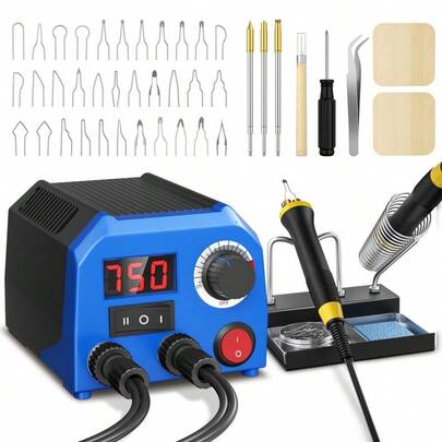Upgraded Wood Burning Machine, Dual Pyrography Pens, 33 Wire Nibs And 3 Solid-Point Tips, Wood Burning Kit With Digital Temperature Display For Pyrography Artworks