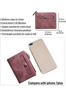 Fashion Vintage Women Wallets Small Ladies Bifold Wallet With Card Slots Id Window Zipper Coin Purse For Cash, Credit Cards, Coin,Mini Purse Soft Compact Thin Buckle Opening Closure Lightweight Portable - Red Violet - View 4