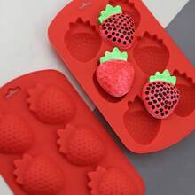 3D Strawberry Baking Mold Chocolate, 6 - Cavity Strawberry Silicone Cake Pan Molds, Fruit Snack Molds Silicone Candle Making Soap Cube Candy Gummy Fondant, Set Of 2, Red - 紅色-QY129 - 查看 6