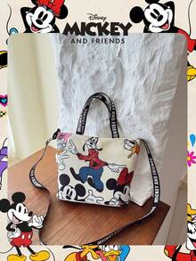 Disney Official Licensed 1 Pc Mickey Mouse Printed Cartoon Lunch Bag Mickey Mouse Organizer Pouch Multi-Color Hand Bag & Cute Cartoon Handheld Bag For Daily Use, Casual Canvas Shoulder Bag For Easy Carry – For Women/Girls For Shopping/Daily Use /Fashion Accessories - White - View 7