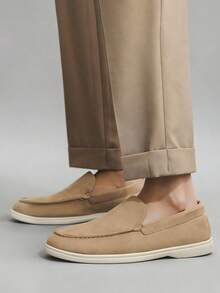 设计师时尚男士一脚蹬便士乐福鞋，仿麂皮休闲鞋，柔软舒适，透气平底正装鞋，适合商务、派对、婚礼、春夏秋装、大码、多种颜色，老钱时尚秋季 - 卡其色 - 查看 5