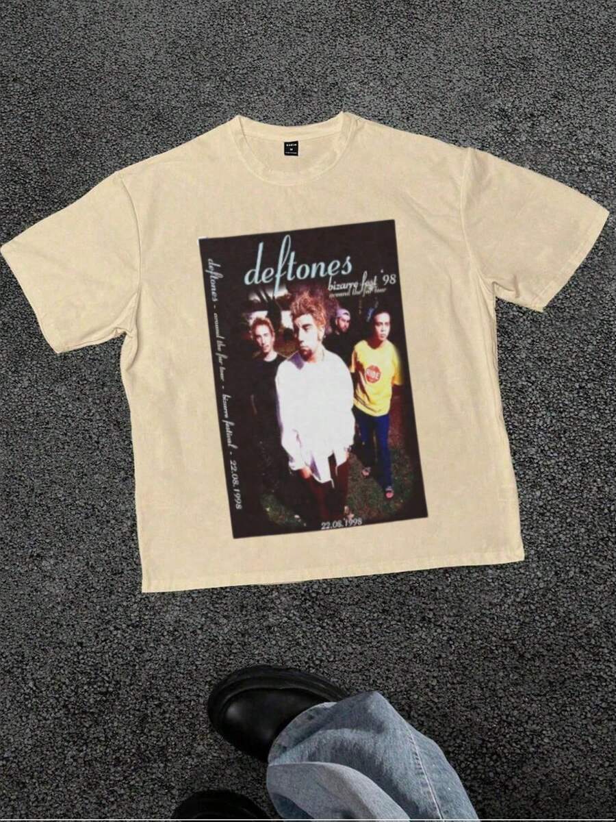 Men's,Deftone Sub-Tonal Heavy Metal Band ,(1 Pcs )100% Cotton Casual Printed T-Shirt,Crew Neck Short Sleeve,220g Cotton T-Shirt,For Going Out,Gift,Summer,Unisex - 杏色 - 查看 1