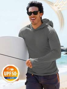 Men's Sun Protection Shirts Summer Lightweight Long Sleeve Quick Dry Rash Guard Hoodie Shirt Running Fishing Outdoor - 深灰色 - 查看 3