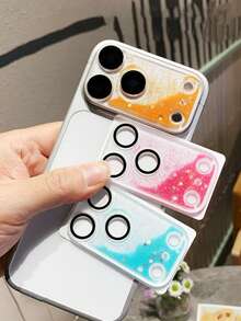 1pc Starry Sky Glitter Liquid Lens Film Compatible With IPhone 17 Pro Max/17 Pro, Transparent Full Coverage Anti-Fall Glitter Sand Phone Lens Protector, Premium Phone Lens Film Applicable To Daily Shield, Office, Home Daily Shield Office Home Phone Camera Cover Sparkling Crystal Waterproof Shockproof Scratch Resistant - Orange - View 2