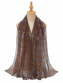 1件装时尚亮片头巾，秋季披肩围巾，适合搭配连衣裙 - 深綠色 - 查看 4