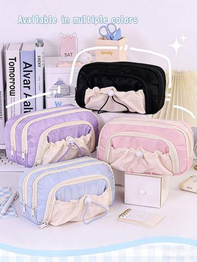 Large Capacity Pencil Case With 4 Compartments, Zipper Multi-Layer Classified Storage Desktop Standing Stationery Bag, Portable Handheld Pencil Case Bag , Zipper Pencil Bag With Handle, Classified Storage Desktop Standing Stationery Bag, For Office, School, College, Adults, Black, Back To School Gifts, School Supplies, Pencil Pouch, School Bag