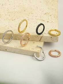 316L Surgical Steel Zirconia Earrings, 16G, 6mm/8mm/10mm/12mm Options - Low Allergy Hinged Clasp, Suitable For Septum, Cartilage, Helix, Tragus, Conch, Inner Ear, Unisex Gift - Silver - View 3