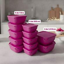 Set Of 12 Square Plastic Containers In Various Colors – Kitchen Organizer With Lids (5*500 Ml, 5*1 L, 2*1.8 L) - Pink - View 2