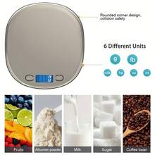 0.07oz/2g-15kg Smart Kitchen Digital Scale, No Direct Food Contact, USB Rechargeable (Built-In Battery) + Battery Powered (Batteries Not Included), Tare Function, G/Oz/Lb Conversion, Easy To Clean & Carry, Suitable For Baking, Cooking, Coffee, Jewelry - Silver - View 1