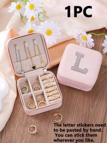 1个字母图案旅行首饰盒，便携式拉链首饰收纳盒，女士礼品盒，PU皮革防水首饰盒，可收纳戒指、吊坠、耳环、项链 - 送给女孩和女士的理想礼物，女士旅行、度假、秋季、万圣节必备收纳盒 - 彩色 - 查看 36