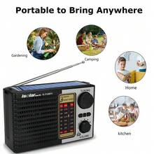 Wireless Speaker LED Flashlight FM AM SW Radio Solar Charging Emergency Radio Full Band High Sensitivity - Black - View 8