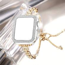 1pc Women's High-Quality Metal Watch Band Compatible With Apple Watch 38/40/41/42/44/45/46/49mm, Suitable Compatible With Apple Watch Ultra 3/2/1 S 11 10 9 8 7 6 5 4 3 2 1&SE, Fashionable Shiny Metal Bracelet, Adjustable Length Perfect For Gifts And Daily Wear, Rhinestone-Studded Band Compatible With 20mm/22mm Spring Bar Connected Smart Watches - Suitable Compatible With Samsung Etc. (Band Only) - Gold - View 11