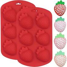 3D Strawberry Baking Mold Chocolate, 6 - Cavity Strawberry Silicone Cake Pan Molds, Fruit Snack Molds Silicone Candle Making Soap Cube Candy Gummy Fondant, Set Of 2, Red - 紅色-QY129 - 查看 1