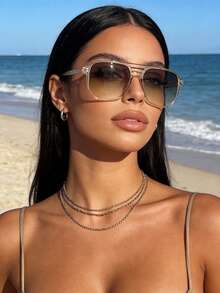 1 Set Summer Colorful Plastic Leopard Print Aviator Full Frame Decorative Glasses, Suitable For Street Photography, Holiday Gifts, Club Vacation Costumes, Music Festivals, Family Outings, Fits All Face Shapes - 1pc Transparent Tea - View 2