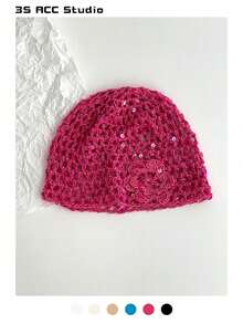 Mũ len khoét rỗng, mũ beanie dệt thủ công đa năng phong cách retro, mũ mỏng nhẹ, mũ rộng vành mùa xuân/hè, màu macaron, mũ lưới, mũ khoét rỗng đính sequin, mũ ren, mũ lưới ngọt ngào - Mũ len rỗng - Xem 11