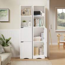 67" Tall Bathroom Organizer And Storage, Narrow Storage Cabinet With 2 Doors And 4 Shelves, Freestanding Floor Storage Unit,15.7" W X 11.8" D X 66.9" H - 白色 - 查看 6