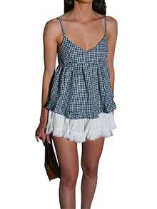 Women's Spaghetti Strap Gingham Ruffled Peplum Top - Perfect For Spring Summer Casual Outfits - Blue - View 7