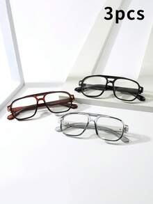 3pcs Men's Double-Bridge Retro Square Glasses, Stylish & Minimalist Fashion Decorative Glasses - 3-piece Combo Pack (10 Tea, 10 Black, 10 Gray) - View 5