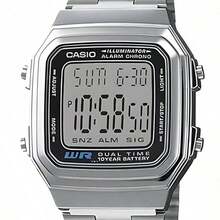 Casio 男女通用运动时尚电子表，复古不锈钢表带，方形表盘，具备日历、闹钟和秒表功能，适合日常佩戴 A164WA-1 - 銀色 - 查看 5