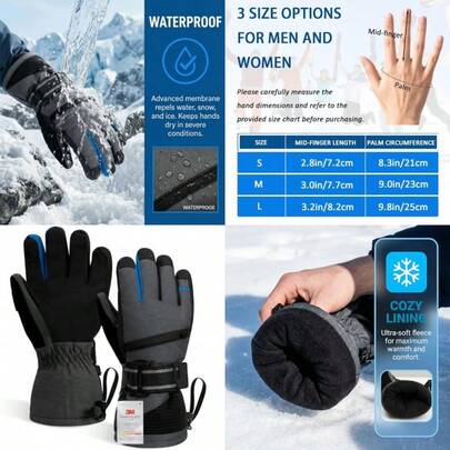 Winter Gloves For MenandWomen Waterproof Ski Gloves With 3M Thinsulate For Snowboarding Cycling Hiking And Outdoor Work