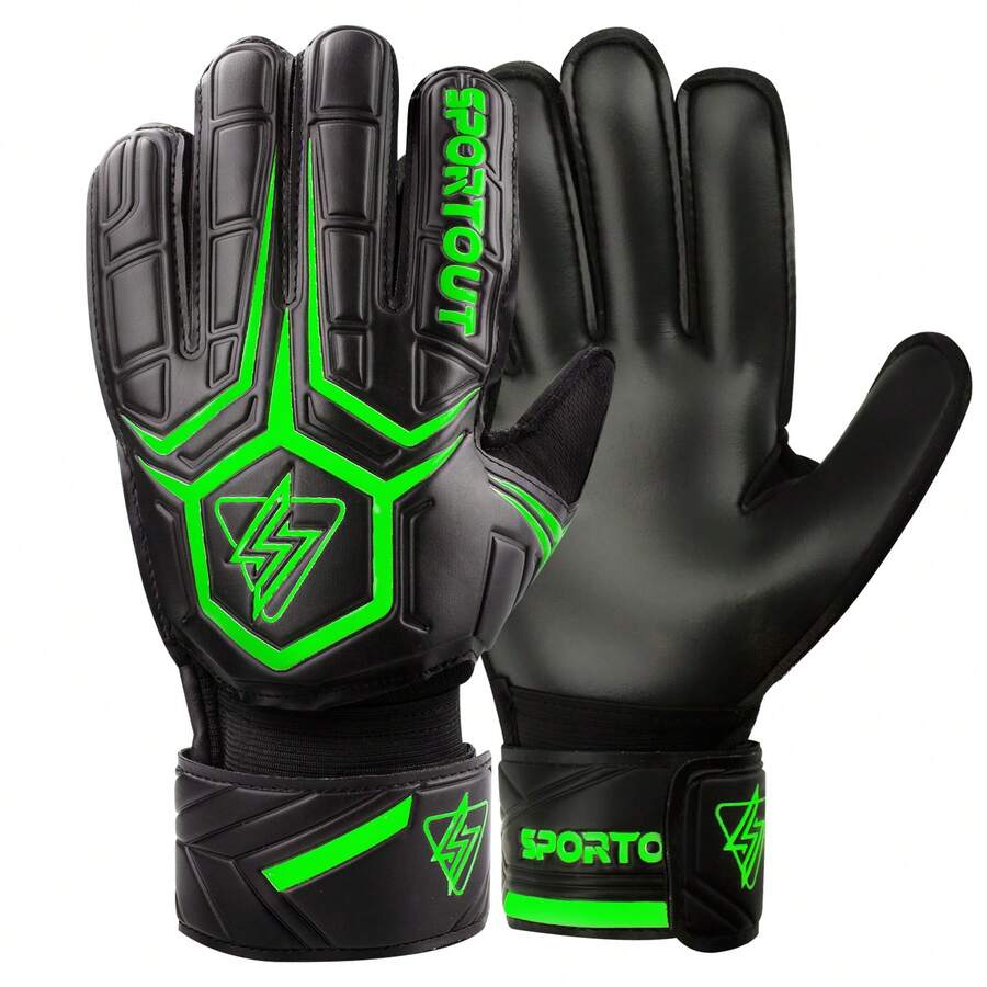 4mm Latex Goalkeeper Gloves With Finger Protection, Breathable Football Goalkeeper Gloves - Black and Green - View 1