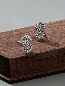 1 Pair Unisex Dollar Sign Glitter Punk Style Earrings, Suitable As Valentine's Day Gift - Silver Dollar New - View 2