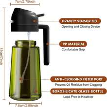 16oz/470ml Light-Blocking Dark Oil Sprayer For Cooking, 2 In 1 Olive Oil Dispenser Bottle For Kitchen, Premium Dark Green Glass Oil Bottle, Oil Mister For Air Fryer, BBQ (Black) - 黑色 - 查看 5