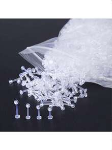 10-50个透明亚克力唇环，简约设计，软杆，6/8/10/12毫米，无涂层，无装饰，男士穿刺饰品，耳软骨、耳垂、耳廓固定耳环，赠送小型饰品收纳盒 - 唇釘 - 查看 6