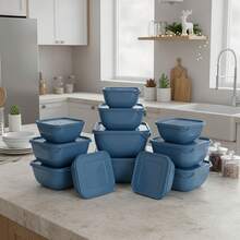 Set Of 12 Square Plastic Containers In Various Colors – Kitchen Organizer With Lids (5*500 Ml, 5*1 L, 2*1.8 L) - Teal Blue - View 6