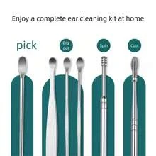 6pcs Stainless Steel Ear Pick Set - Ear Wax Removal Tool, Ear Cleaning Tool, Earwax Removal Set, Portable Storage Leather Case - For Men & Women - Suitable For Travel & Business - Perfect Gift For Hygiene - 綠色 - 查看 1
