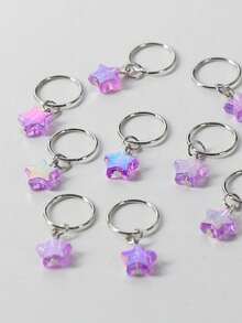 10pcs Transparent Star, Crescent Moon & Tassel Decor Set, Bohemian Cute Hip Hop Hair Clips, Headband, Braid Rings For Eid Mubarak, Party