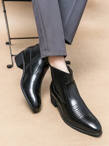 Men's Pointed-Toe Chelsea Boots With Side Zipper And Slip-On Design, Featuring A Chunky Heel. These Formal Western-Style Dress Boots Are Ideal For Business Negotiations And Other Formal Occasions - màu đen - Xem 3