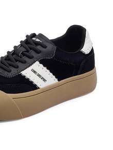 CAMEL CROWN 女士户外休闲板鞋，复古训练鞋厚底板鞋时尚休闲鞋百搭运动鞋 - 黑色 - 查看 3