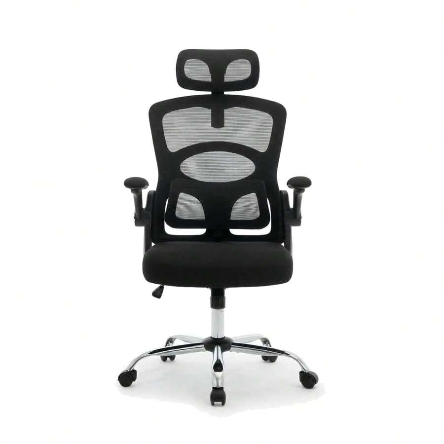 Ergonomic Office Chair With 4-Level Adjustable Lumbar Support, High Back Mesh Desk Chair With Flip-Up Arms, Base Computer Chair - Black - View 1
