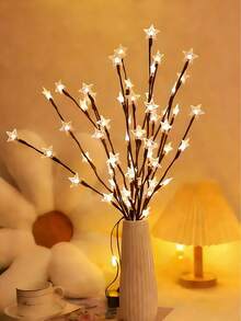 1个LED星月枝条装饰灯，人造枝条花灯，LED台灯，星月造型，花瓶装饰灯，节日装饰，派对景观灯，花瓶/枝条装饰，节日照明，LED台灯，卧室台灯，塑料人造台灯，电池供电（不含电池），适用于婚礼、订婚、卧室、书桌、家居、客厅等场所。 - 彩色 - 查看 4