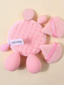 8pcs Pink Multi-Functional Makeup Sponge Set - 2 Powder Puffs, 2 Mini Air Cushion Puffs, 2 Makeup Sponge, 2 Mini Makeup Sponge, 1 Large Facial Cleansing Pad, Makeup Tools - Baby Pink - View 6