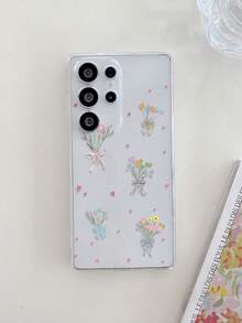 1pc Heart Shaped Floral Pattern Android Phone Case, Precise Camera Cutout Compatible With Samsung, Nothing, Pixel, INFINIX, Redmi Protective Cover - Clear - View 5