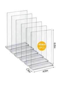 6pcs Acrylic T-Shaped Sign Holder - Double-Sided Desktop Display Stand For Menu & Photos - Transparent - View 8